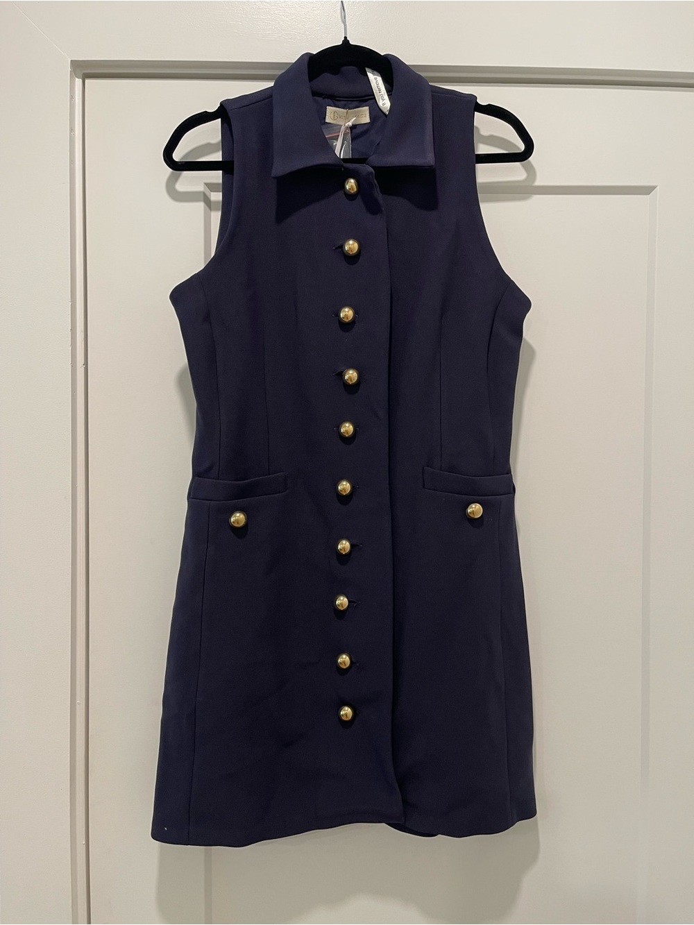Vita grace Jackie O Sleeveless Navy Button-Front Dress with Gold Buttons